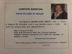 Culto de Ação de Graças da Irmã Helena